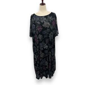 Catherines Dark Floral Shift Dress Size 4X 30/32W Stretchy Mesh Overlay Whimsy